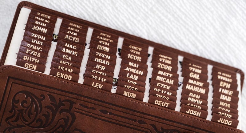 UPAFEXXI-Leather Bible Tabs  Bible Tabs for Women and Men(Gold Foil Lettering) Large Print Stickers  Easy to Read and Apply  80 Chapters Labels for Easy Navigation (Brown Small) - Image 5